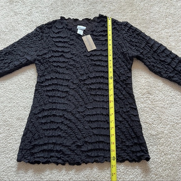 Haystack Waffle Textured Top Black 3/4 Sleeves V-neck Women's Size M - Picture 12 of 16